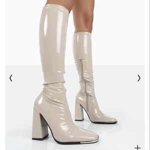 Public Desire - “Caryn” Nude PU Knee High Heeled GOGO Boots
